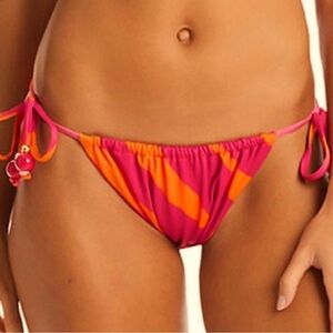 ❤️SANCTUARY SWIM BOTTOM PINK & Tangerine🍊Size XS ADJUSTABLE SIDE TIES NEW w tags